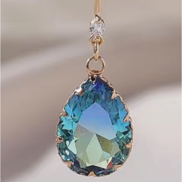 - - Faceted Blue Tourmaline & 18k Gold Plated Earrings 1.5” - Picture 3 of 6